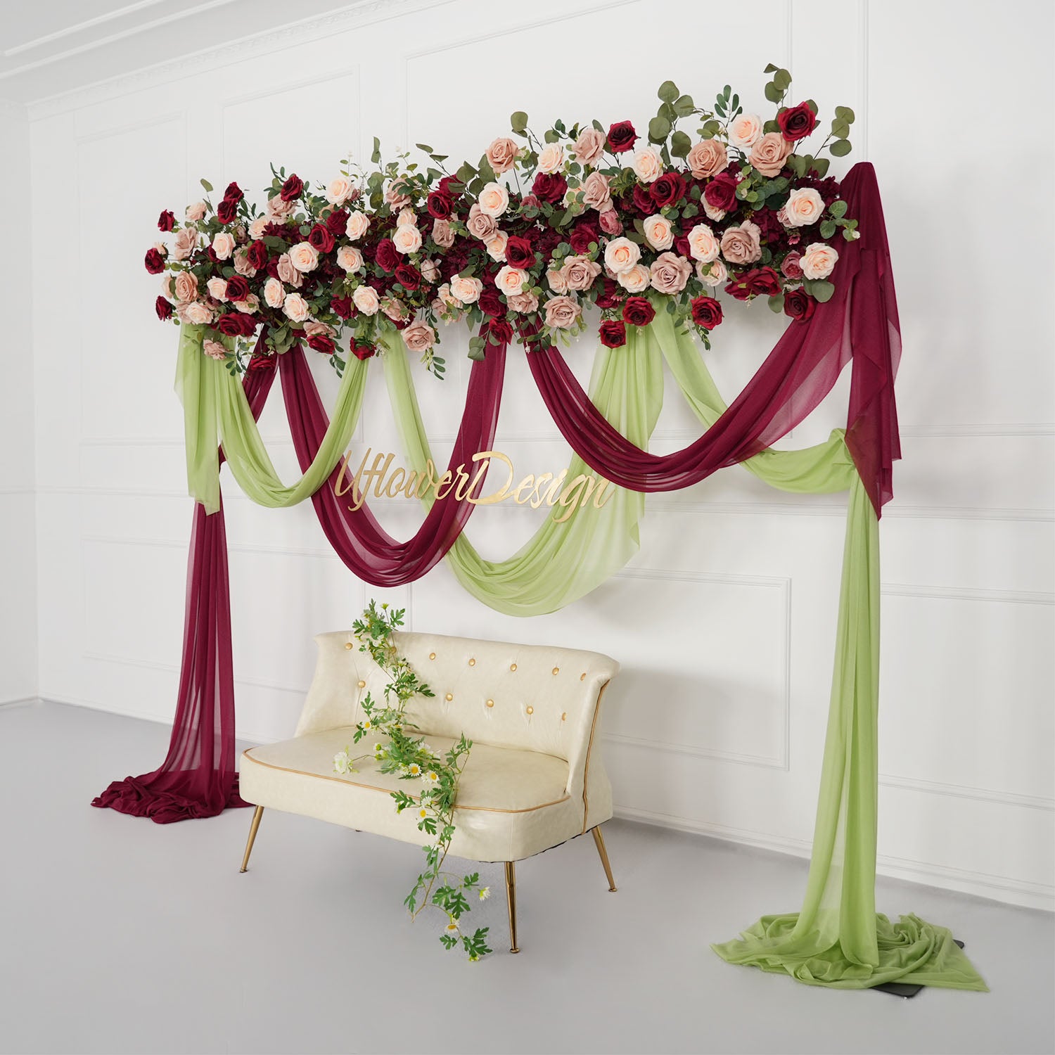 Uflower Artificial Rose Flower Row Wedding KT Backdrop Decor